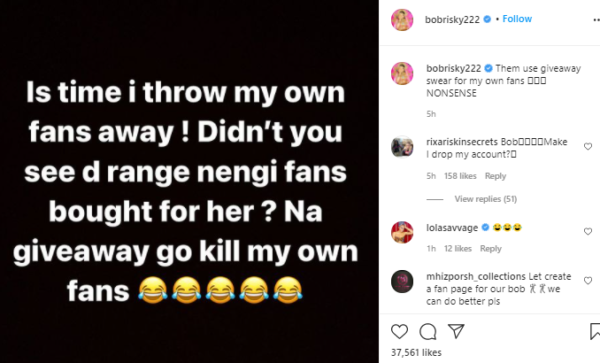 Bobrisky reacts to Nengi's Range Rover gift from her fans