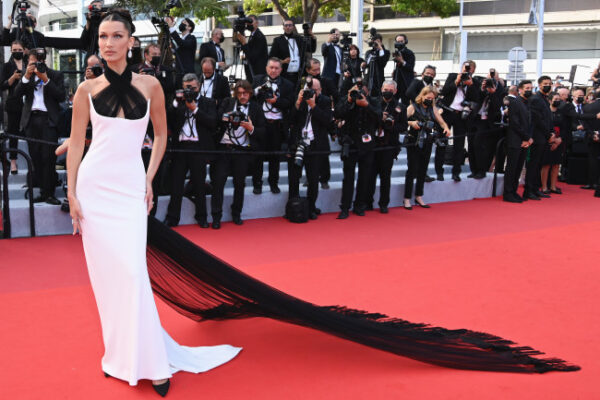 Bella Hadid takes the scarf top trend to the Cannes Film Festival red carpet