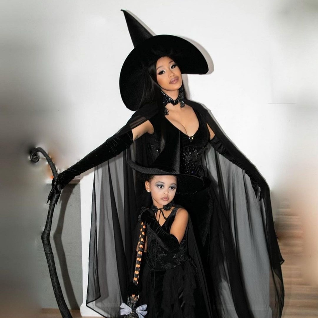 Cardi B and daughter don witch costumes for Halloween photos